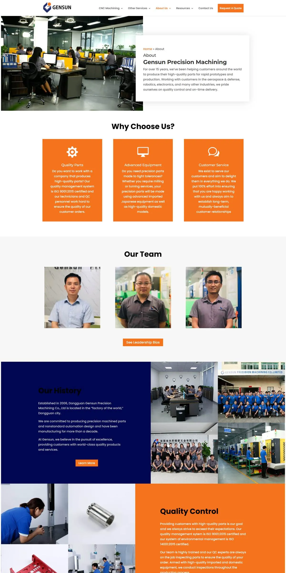 Gensun Precision Machining website — About