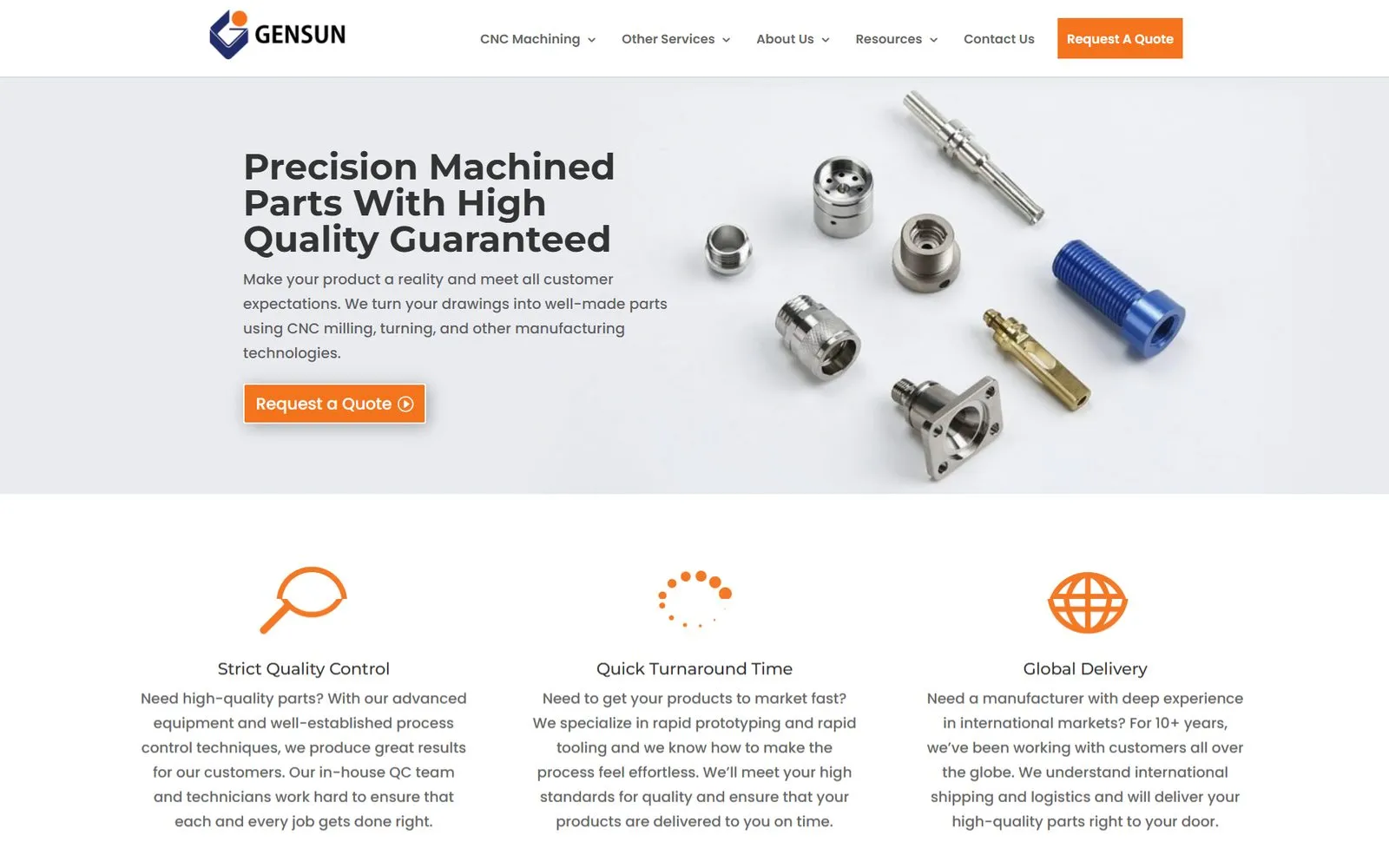 Gensun Precision Machining website — Home page