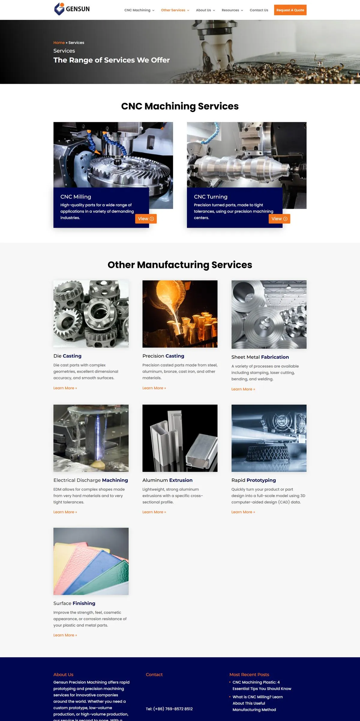 Gensun Precision Machining website — Services