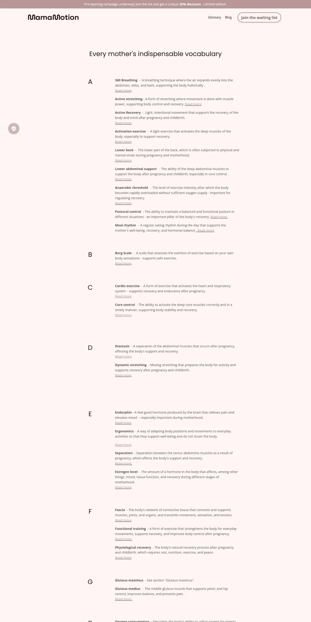 MamaMotion website — Glossary