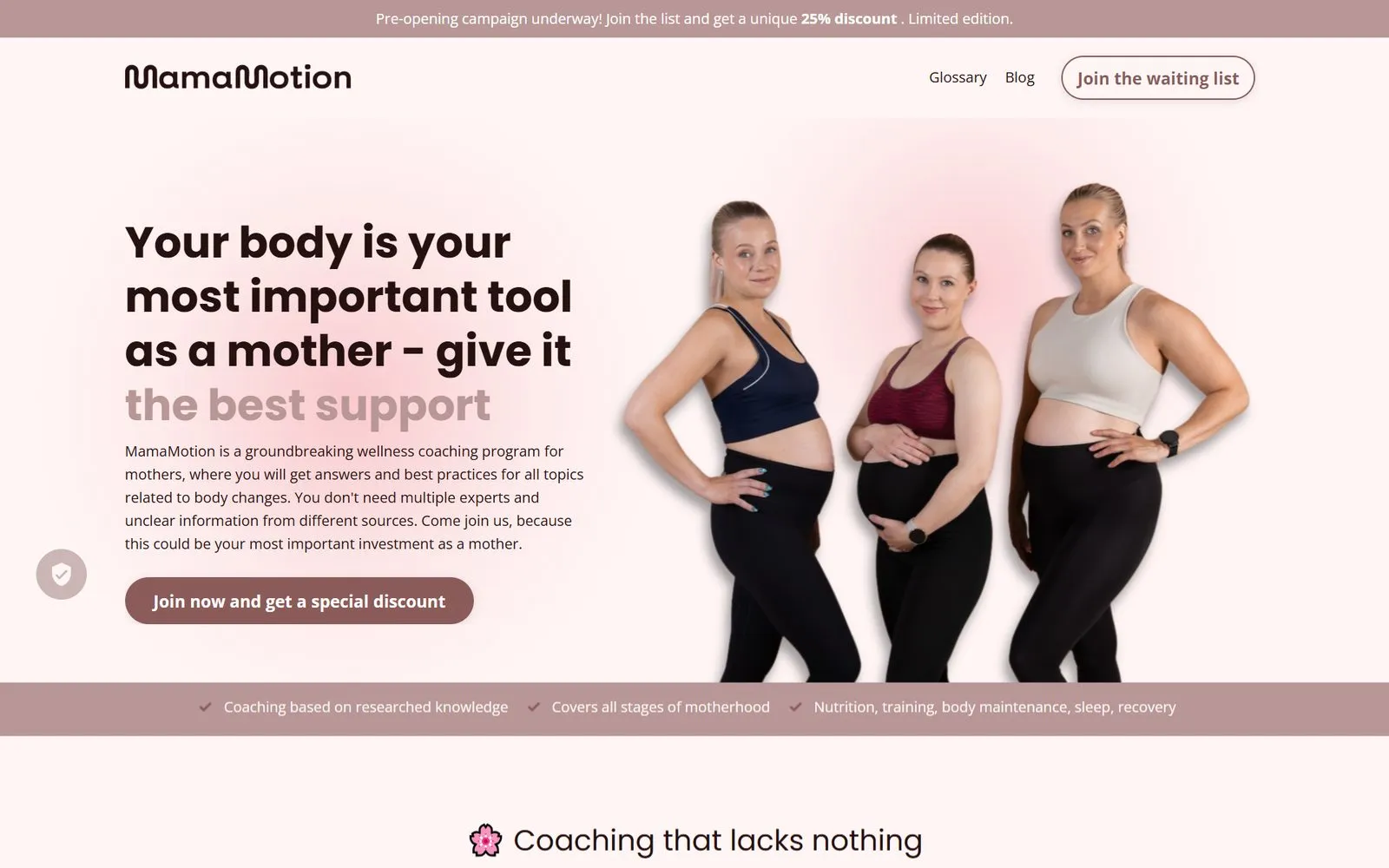 MamaMotion website — Home page